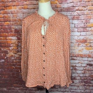 Rods Women’s Western Orange and White Button Down boho Peasant Blouse